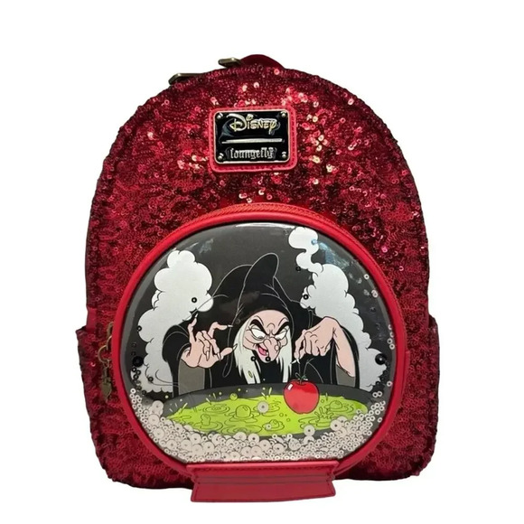 Disney X Loungefly Handbags - Loungefly Disney Snow White Evil Queen Snow Globe Sequin Mini Backpack Rare NWT